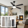 52 Inch Ceiling Fans with Lights and Remote, Bedroom Living Room Kitchen Office, 5CCT Dimmable,Dual Color 5 Blades, 6 Speed Reversible Quiet DC Motor, Double-Layer Lampshade, Black/Wood Grain