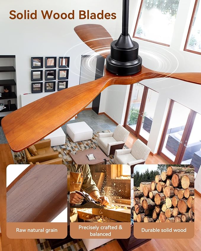 Sofucor 48 Inch Smart Ceiling Fan No Light-Outdoor Smart Ceiling Fan with Alexa/Google/APP/Remote Control,Walnut Wood Blades Ceiling Fan Without Light,Modern Ceiling Fan for Indoor Bedroom/Living Room