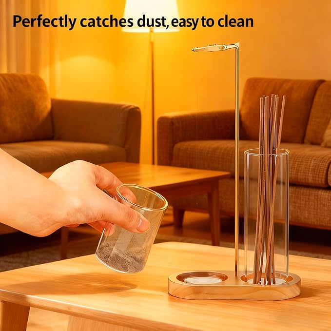 3-in-1 Incense Holder for Sticks with Enlarged Ash Catcher, Anti-Scatter Glass Tray for a Serene Home, Yoga, or Spa, Includes Dedicated Cone Holder and Brush（Not Included Incense Sticks）