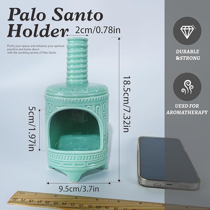 Mougigi Light Green Palo Santo Burner Holder-Mini Chiminea Smudging Bowl for Palo Santo Sticks, Sage Smudge Sticks&Cone Incense Burning–Zen Decor for Energy Cleansing Unique Gift for Friends & Family