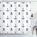 Ambesonne Marine Shower Curtain, Anchors and Skulls Crossed Bones Dots Pirate Horror Fear Seaman Illustration Art, Cloth Fabric Bathroom Decor Set with Hooks, 69" W x 70" L, Navy Blue