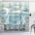 Ambesonne Mystic Shower Curtain, A Balcony in The Sky with an Angel of a Castle in Victorian Style of Architecture Illustration, Cloth Fabric Bathroom Decor Set with Hooks, 69" W x 84" L, White Blue