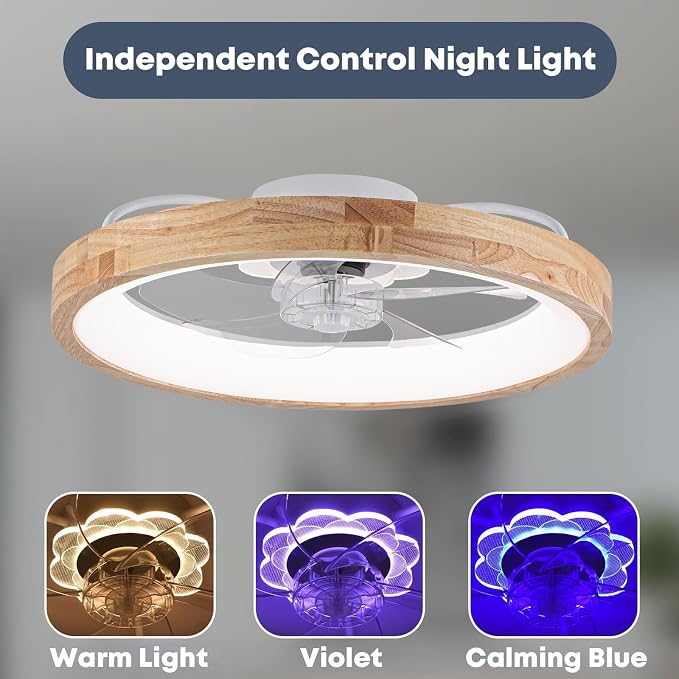 Fszdorj 20'' Ceiling Fan with Light and Remote, Low Profile Ceiling Fan with Light, Dimmable Flush Mount Ceiling Fan Light, 6 Speeds Fan, App&Remote Control, Fandelier Quiet Fan for Bedroom F126