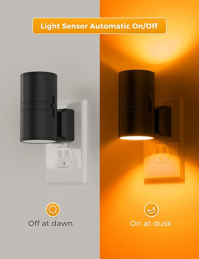L LOHAS LED Night Light, Amber Nightlight, Dimmable Night Light | Light Sensor, Yellow Nightlight, 0-100LM, Sleep Light for Kids, Soft & Warm Light for Bedroom, Bathroom, 4 Pack