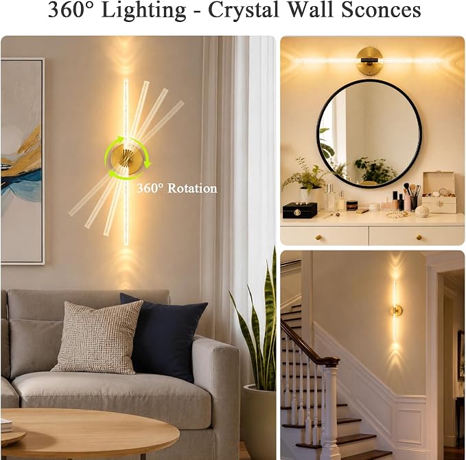 Rechargeable Wall Lights Battery Operated Sconce 2Pack(Gold Bubble Crystal)
