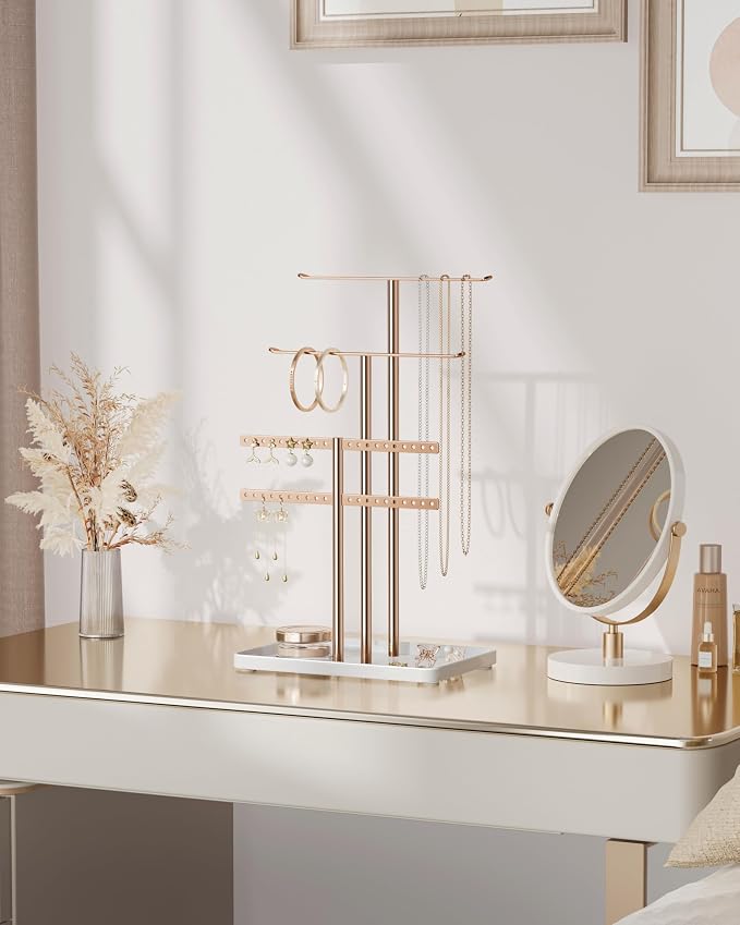 pickpiff Rose Gold Jewelry Organizer: 14.5" Sturdy Stand for 80 Pcs Jewelry