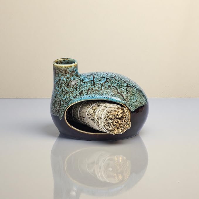 Palo Santo Holder Ceramic Incense Burner for Palo Santo Sticks, Cone and Sage Burning, Mini Chiminea Incense Burner Holder for Yoga Spa Aromatherapy Meditation, Home Office Decor (Color1)