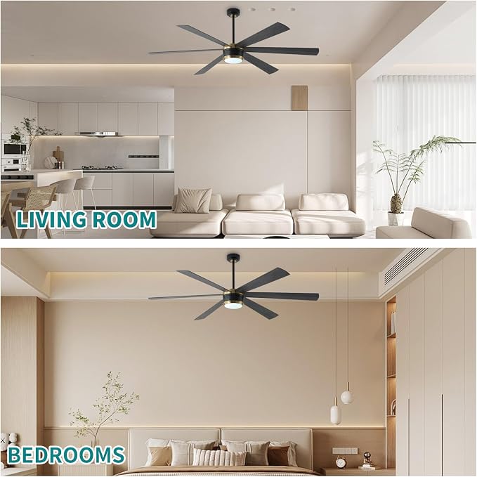 SHOWDI Ceiling Fans with Lights and Remote, Black-Gold 72 in | 2 Blade Color, Metal Material, App Remote Control, Timer, Reversible, 3CCT, Dimmable for Bedroom, Living room, Indoor