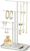pickpiff Jewelry Stand Organizer, 14.5" Tall Sturdy Metal, 3-TierJewelry Holder for Necklace, Earring, Bracelet, Ring, Hanger for Display and Storage, Aesthetic Room Decor, White