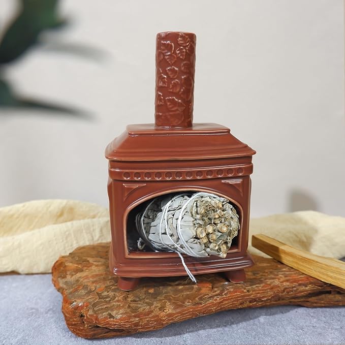 MOUGIGI Palo Santo Burner Holder-Ceramic Mini Chiminea, Incense Chimney-Style Burning Smudge Bowl for Sage, Incense Cones, Incense-Stick Fits Small Candle-Ideal for Home Altar, Zen/Meditation
