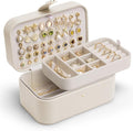 VLANDO Travel Jewelry Case, 2-Layer Jewelry Box, Portabel Travel Organizer for Necklaces, Earring, Bracelets, Ring, Watch - Large Capacity Travel Jewelry Storage - Cloud White