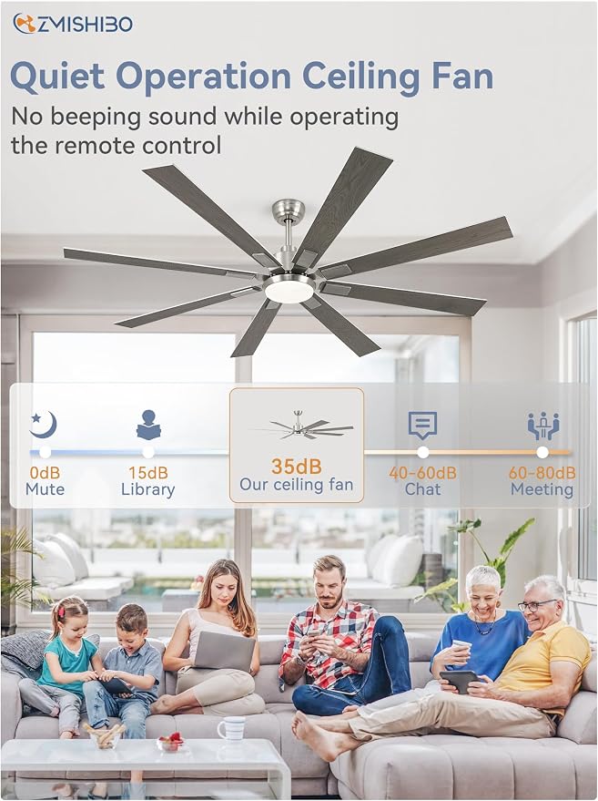 ZMISHIBO 72 inch Brushed Nickel Modern Ceiling Fans with Lights and Remote, Indoor/Outdoor Ceiling Fan for Living Room Patio, 6 Speed Reversible Quiet DC Motor, 3 CCT, Dual Finish Blades