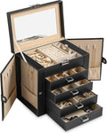 Frebeauty 5-Layer Jewelry Box for Women,Jewelry Organizer with 4 Drawers | Faux Leather,Built-in Mirror,Spacious Jewelry Storage,16 Necklace Hooks,Organizing by Category for Rings Earrings Bracelet