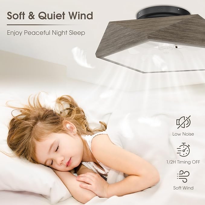 RGB Ceiling Fans with Lights and Remote, 22in Low Profile Ceiling Fans with Lights Flush Mount, 3000K-6500K Dimmable Fandelier LED Fan Light, Walnut Wood Bladeless Ceiling Fans for Bedroom