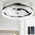 Ceiling Fans with Lights and Remote, Low Profile Ceiling Fan, Morden Flush Mount LED Fan Light, 3000K-6500K Dimmable for Bedroom, Kitchen, Living Room, Striped, Black