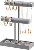 bussdis 2 Tier Bracelet Holder Display, Necklace Holder Organizer, Grey | Velvet Necklace Holder | Jewelry Tree | Jewelry Towers | Jewelry Stand Organizer for Necklaces, Bracelets, Earrings, Rings