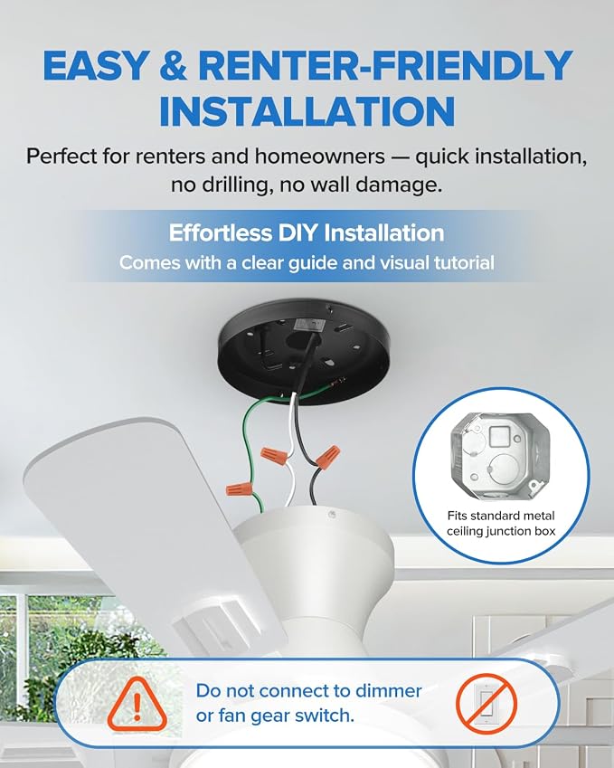 UME 42" Ceiling Fan with Lights & Remote, 6 Blades Low Profile Ceiling Fan, Quiet DC Motor, Natural Wind, 6 Speeds, 3CCT Dimmable 20W LED Modern Ceiling Fan for Bedroom, Living Room, White