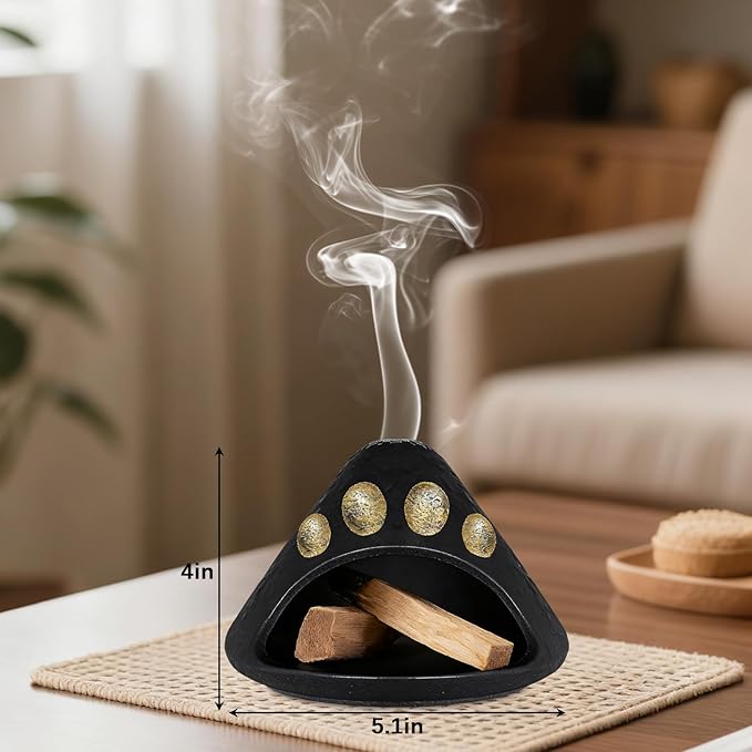 Palo Santo Holder, Palo Santo Burner for Cedar, Sage Burning, Mountain Modeling Smudge Bowl Fireplace Chimney Smudge Bowl for Yoga, Meditation and Energy Cleansing Aromatic Home(Black Gold)