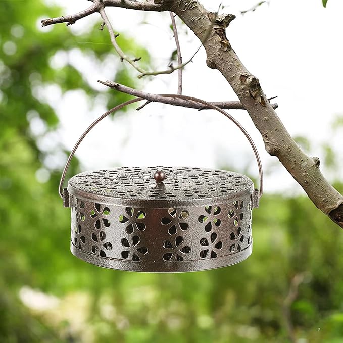 4Pcs Portable Mosquito Coil Holder, Coil Incense Holder with Handle Round Heat-Resistant Mosquito Incense Burner for Indoor Outdoor Hanging Camping Patio (Bronze)