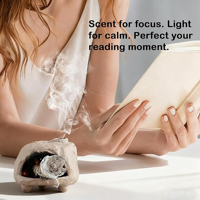 Pottery Ash Catcher&Palo Santo Holder,Rustic Texture Incense Burner,Wood Sticks Dish,Essential Oils Bowl,Cone Burner for Meditation,Yoga,Energy Cleansing,Unique Meditation&Home Decor Gift (Taupe)
