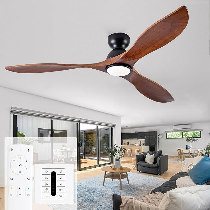 60 Inch Low Profile Ceiling Fans with Lights and Remote, Flush Mount 3 Blade Wood Ceiling Fan,Dimmable,Quiet Noiseless for Patios,Living Room,Bedroom(Wall Control Switch)