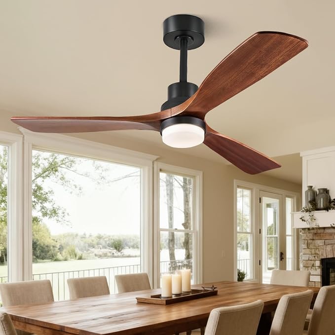 60 inch Smart Ceiling Fan with Lights,Outdoor Ceiling Fan 3 Wood Blades Compatible with Alexa/Gg Voice Control&App&Remote,Quiet DC Motor for Covered Patio Porch Bedroom,Dark Walnut