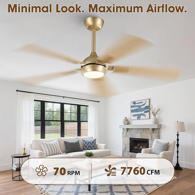 52" White Gold Ceiling Fan with Light and Remote, DC Motor Ceiling Fan with LED Light, 6-Speed Reversible, Dimmable 3CCT, Modern Ceiling Fan for Bedroom Living Room