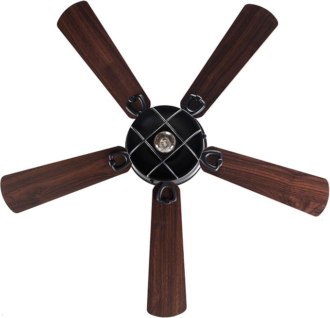 42 Inch Flush Mount Ceiling Fan with Light and Remote, Farmhouse Low Profile Ceiling Fan with Vintage Wood Blades, Black Caged Fandelier with Reversible Quiet Motor, E26 Base for Bedroom Living Room