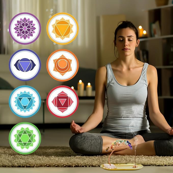 5 in 1 Incense Burner, 7 Chakra Crystal Tree Incense Holder Palo Santo Holder Sage Burner for Incense Sticks Brass Ash Catcher for Yoga Meditation Home Decor