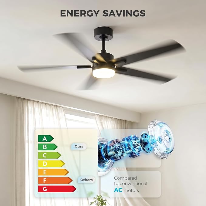 Obabala Ceiling Fan with Light 52 Inch, DC Motor Ceiling Fan with Remote | And APP Control, Dimmable LED Color Changing, Reversible Quiet Fan for Bedroom Living Room Indoor Outdoor, Modern