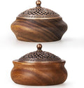 2 Pack Incense Cone Holder, Retro Wooden Cone Incense Burner Holder with Brass Cover, Vintage Bakhoor Burner for Sticks Coil, Frankincense Room Home Decor Yoga Spa Meditation (P)