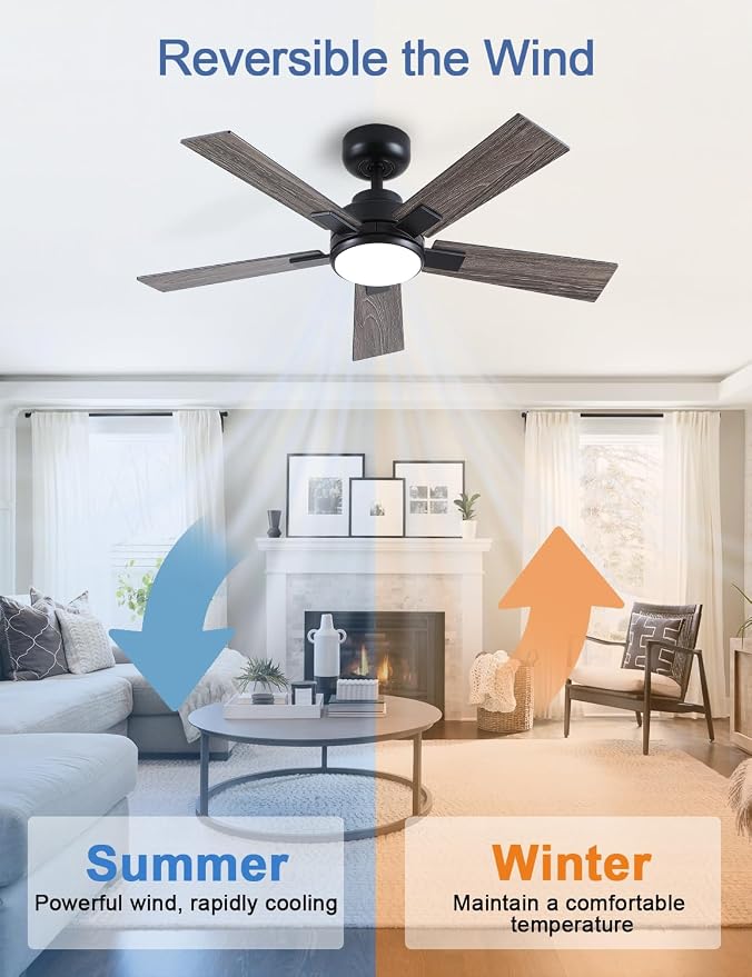 Modern Ceiling Fans with Lights - 42 inch Black Outdoor Ceiling Fan with Light and Remote, Reversible DC Motor, 6-Speed Quiet 3CCT LED Dimmable for Bedroom, Indoor and Outdoor, Patios, ETL Listed