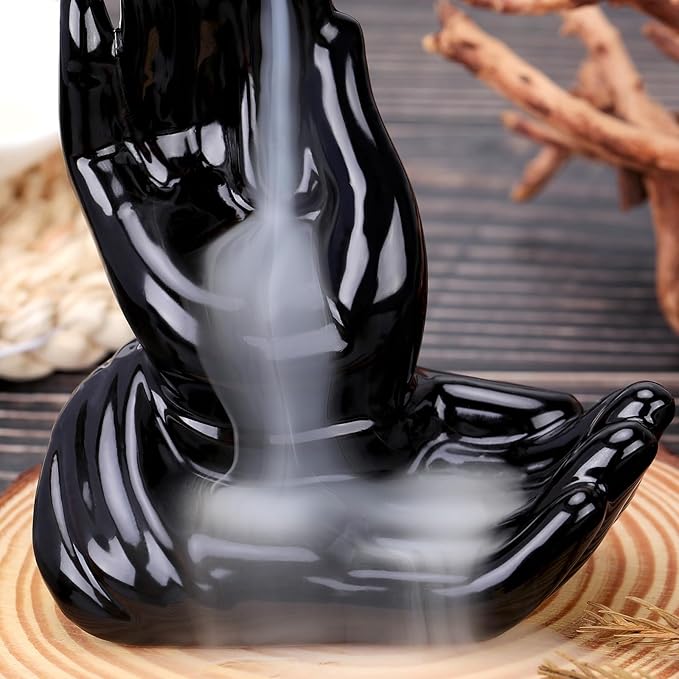 Buddha Hand Backflow Incense Burner Smoke Waterfall Incense Burner Ceramic Buddha Incense Holder Incense Cone Burner for Yoga Meditation and Home Decor