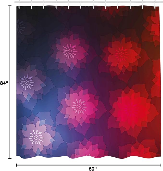 Ambesonne Abstract Shower Curtain, Rainbow Colored Ombre Design with Floral Flower Detailed Image, Cloth Fabric Bathroom Decor Set with Hooks, 69" W x 84" L, Pink Purple