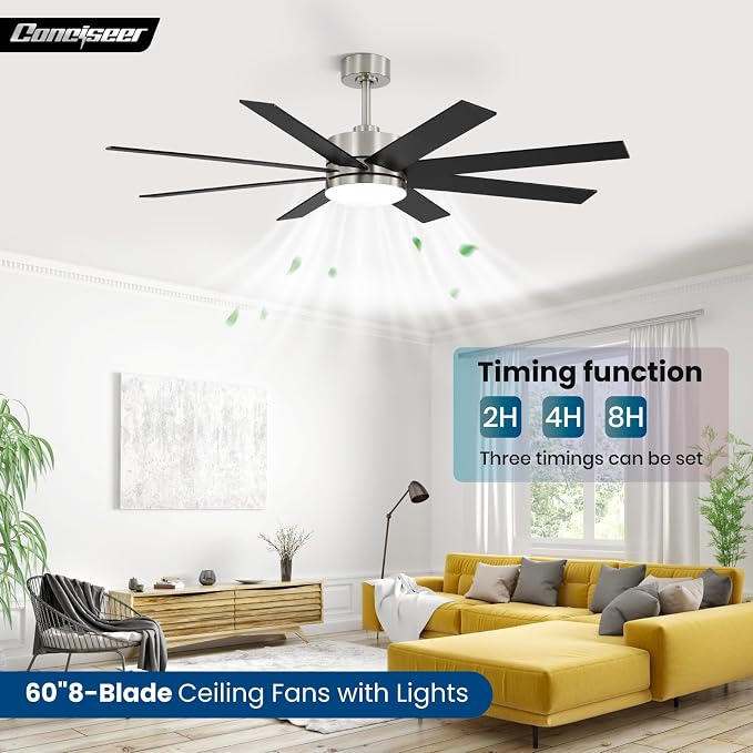60 Inch Ceiling Fans with Lights and Remote, Dual Color 6 Blades, Bedroom Living Room Office Library Cafe Outdoor Industrial, 3CCT Dimmable, 6 Speed Reversible Quiet DC Motor, Sand-nickel/Wood Grain
