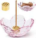 Incense Holder for Sticks, Glass Backflow Incense Burner with 9 Stick Holes, Handmade Cherry Blossom Incense Holder with Ash Catcher for Meditation, Yoga, Home Decor (NO with Gilt-Edged)