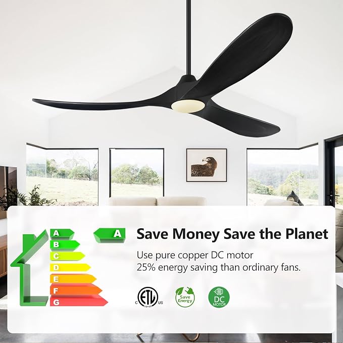 ABZ 52 Inch Ceiling Fans with Lights and Remote Control, Wood Outdoor Ceiling Fan with light 3 Blades Propeller Black Ceiling Fan for Indoor Patios Bedroom Garage ETL Listed, Matte Black