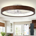 24” Low Profile Ceiling Fan with Light and Remote & APP Control | Dimmable LED,6 Speed,Reversible DC Motor,Solid Wood Frame Flush Mount Ceiling Fan with Light for Bedroom/Kidsroom/Dinng Room
