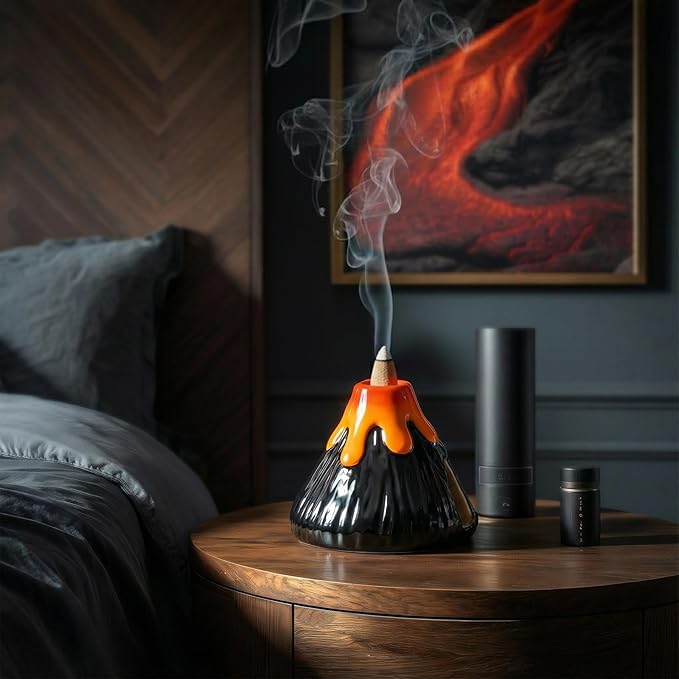 Potiera Small Volcano Incense Holder, Handmade Ceramic Palo Santo Holder for Meditation Spa Yoga Decor, Backflow and Cone Incense Burner for Home and Office Decor, Spiritual Gifts for Women Men