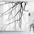 Ambesonne Black White Shower Curtain, Macro Leafless Winter Tree Branches Idyllic Twigs of Oak Nature Print, Cloth Fabric Bathroom Decor Set with Hooks, 69" W x 75" L, Black White