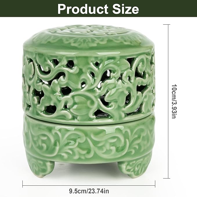 Incense Burner with Lid, Ceramic Incense Holder for Stick Cones & Coils Incense with Burn Cotton for Home, Office, Yoga (Xiangyun Incense Burner)