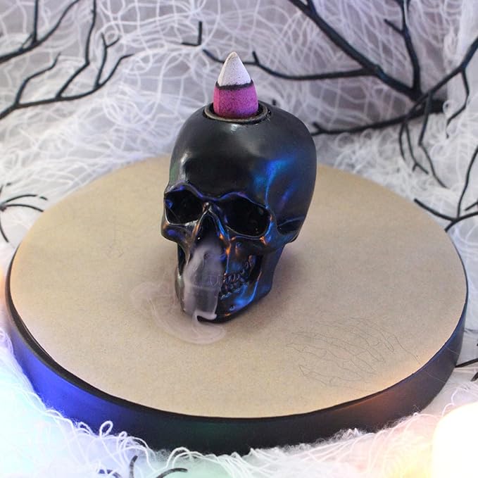 Skull Backflow Incense Burner Holder, Resin Skeleton Statue Aromatherapy Ornament, Goth Halloween Decoration