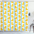 Ambesonne Rubber Duck Shower Curtain, Duckies on Stripes and Small Circles Play Pattern Print, Cloth Fabric Bathroom Decor Set with Hooks, 69" W x 75" L, White