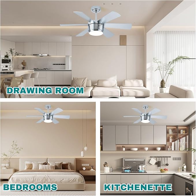 SHOWDI Nickel Ceiling Fans with Lights and Remote, Quick Installation, 42 in