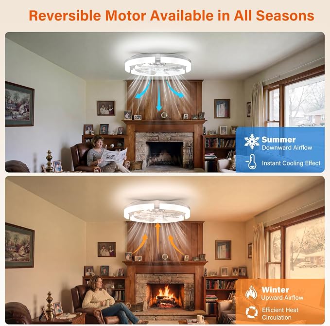 Ceiling Fans with Lights and Remote, 20'' Low Profile Ceiling Fan with APP Control, 3000K-6500K Dimmable, Quiet Reversible DC, Modern Flush Mount Fandelier for Bedroom (White-Frosted)
