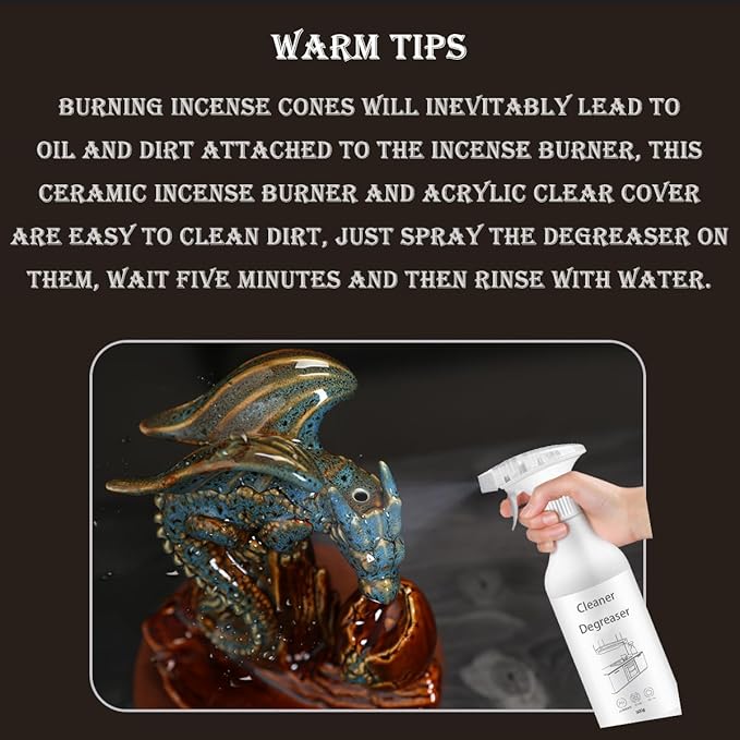 Dragon Incense Burner Holder - Egg Backflow Waterfall Cone Incense Holder, Ceramic Unique Pterosaur Incense Burner with Cones & Sticks for Halloween/Aromatherapy/Yoga/Home/Room/Office Deco