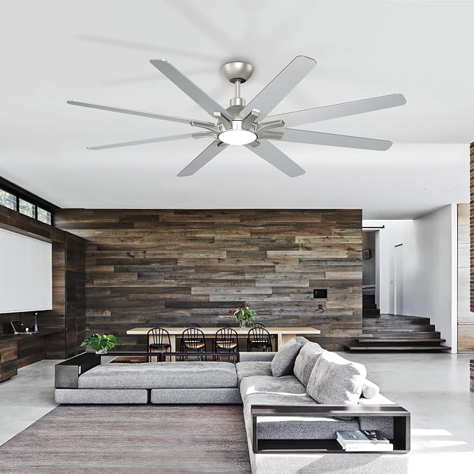 62 Inch Ceiling Fan with Light and Remote Control, Brushed Nickel | 6-Speed Quiet Reversible DC Motor, 3CCT Dimmable 24W LED Light,8 Wood Blades,Used for Living Room, Office,Covered Patio