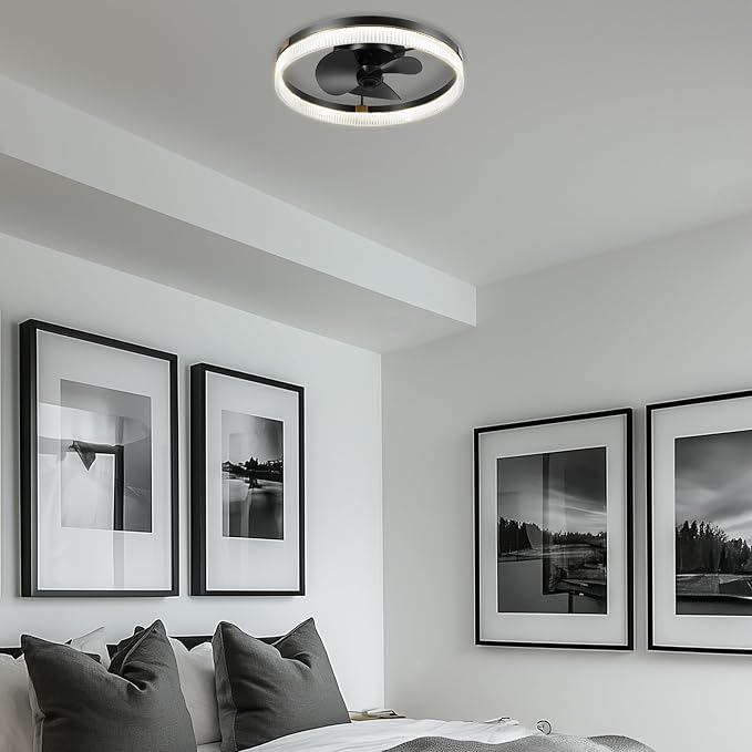 Globe Electric 37000113 20" Ceiling Fan with LED Light, Remote Control, WhisperQuiet DC Motor, 6 Speeds, Matte Black