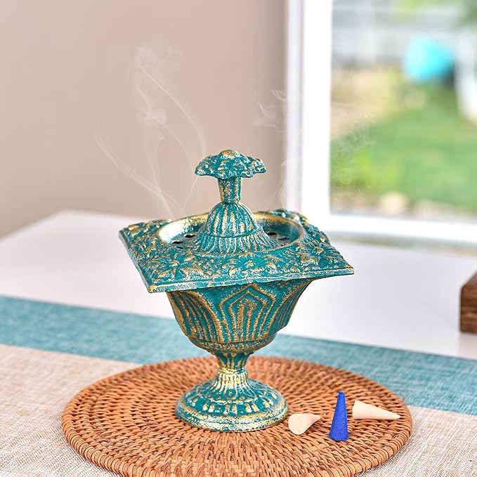 Sungmor Multi-Purpose Cast Iron Incense Holder, Incense Stick Burner Ash Catcher, Decorative Vintage Heavy-Duty Holder for Burning Incense Stick & Cone, Bakhoor, Sage Cones, Beautiful Incense Burner