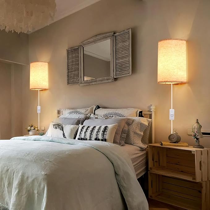 Plug in Wall Sconce, 3 Colors Wall Sconces Set of Two, Industrial Plug in Wall Light, Wall Sconce Lighting On/Off Switch Vintage Wall Lamp for Bedroom Living Room Hallway Porch